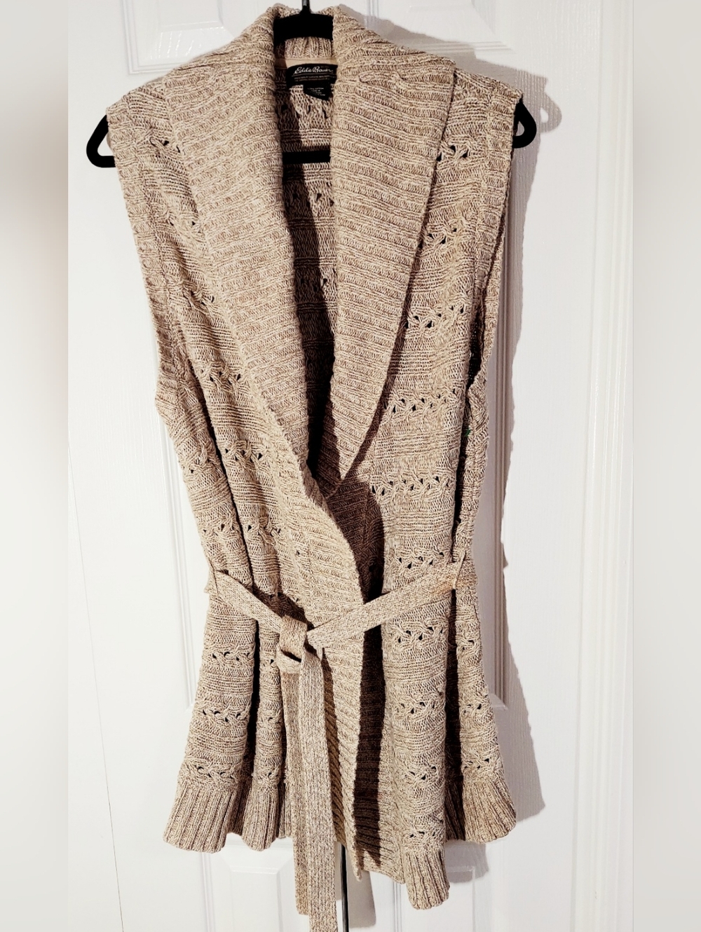 Eddie Bauer Sweater, Waterfall Long, Cotton Knit, Belt